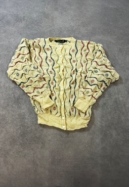 Vintage Abstract Knitted Cardigan Funky 3D Patterned Sweater