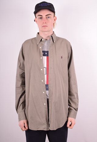 RALPH LAUREN MENS VINTAGE SHIRT MEDIUM BROWN 90S
