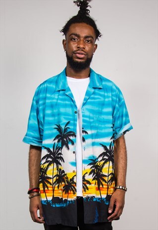 VINTAGE 90'S HAWAIIAN TROPICAL SUNSET SHORT SLEEVE SHIRT