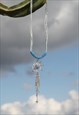 GLASS CRYSTAL/SEED BEADS/PLASTIC BLUE CHAIN/CORD NECKLACE
