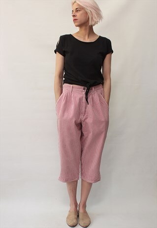 VINTAGE 80' BEAUTIFUL UNIQUE CHECKED RED 3/4 TROUSERS
