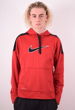 NIKE MENS VINTAGE HOODIE JUMPER SMALL RED 90S