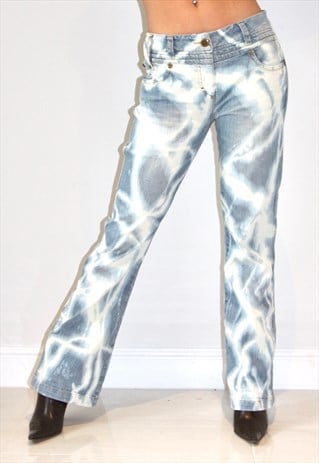 REWORKED DENIM Y2K ANGEL BLEACHED BOOTCUT FLARED JEANS