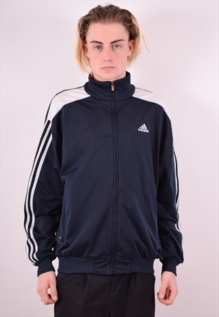 ADIDAS MENS VINTAGE TRACKSUIT TOP JACKET LARGE BLUE 90S