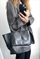 CROCODILE SKIN BLACK ELEGANT BAG WITH METAL CIRCLE HANDLE 