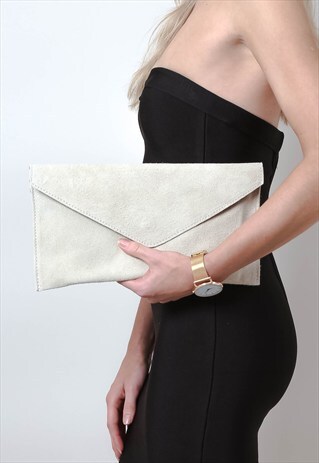 CREAM SUEDE ENVELOPE CLUTCH BAG