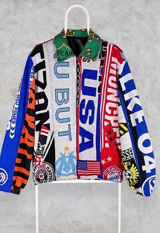 VINTAGE REWORKED FOOTBALL SCARF JACKET HARRINGTON MENS M
