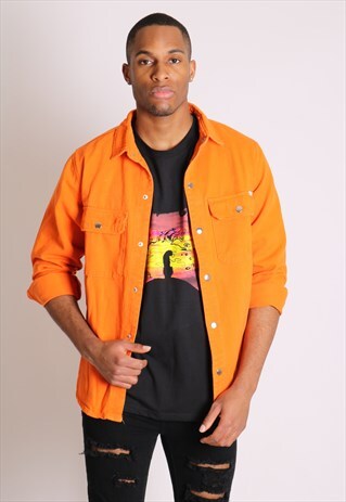 ASHTON DENIM WORKER SHIRT IN NEON ORANGE