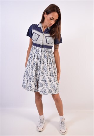 VINTAGE REPLAY SHIRT DRESS FLORAL BLUE