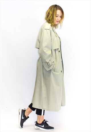 VINTAGE OVERSIZED BELTED BEIGE TRENCH COAT