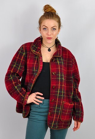 VINTAGE TARTAN FLEECEY FUR JACKET