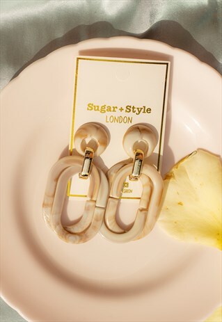 BEIGE MARBLE OVAL LOOP EARRINGS