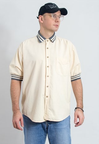 Vintage Polo Shirt in beige button down baseball shirt