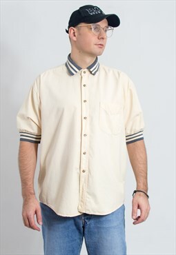 Vintage Polo Shirt in beige button down baseball shirt