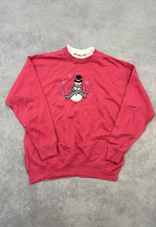 VINTAGE SWEATSHIRT EMBROIDERED SNOWMAN PATTERNED JUMPER