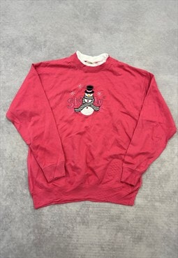 Vintage Sweatshirt Embroidered Snowman Patterned Jumper