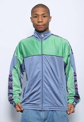 VINTAGE DIADORA TAPE LOGO TRACK JACKET GREEN BLUE