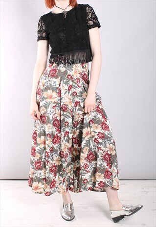VINTAGE 80S FLORAL HIGH WAISTED WIDE LEG CULOTTES TROUSERS