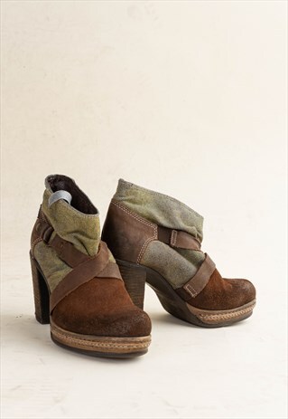 VINTAGE Y2K DIESEL CONTRAST LEATHER&FABRICS HEELED BOOTS