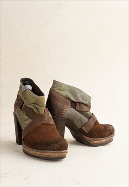 Vintage Y2k Diesel Contrast Leather&Fabrics Heeled Boots