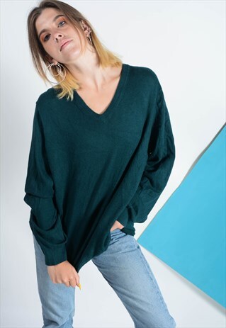 VINTAGE LL BEAN V-NECK JUMPER IN GREEN