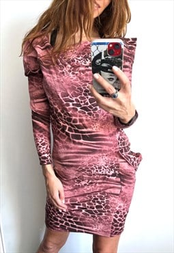 Pink Mini Tight Animal Print Dress 
