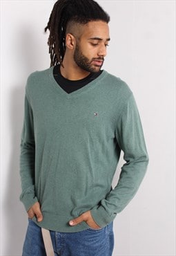 Vintage Tommy Hilfiger V Neck Sweater Jumper Green