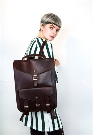 BROWN LEATHER RETRO BACKPACK