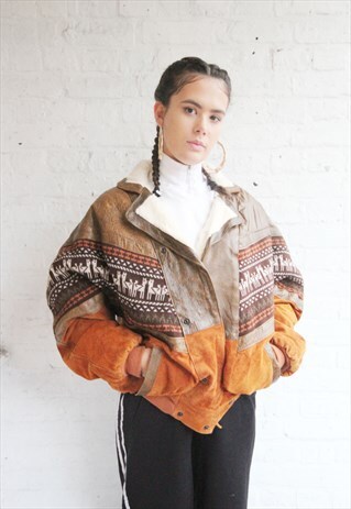 VINTAGE LADIES AZTEC FLEECE NAVAJO OVERSIZE BOMBER JACKET