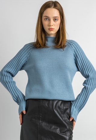 Vintage 80s Knit Jumper Emporio Armani Blue Sweater 5992