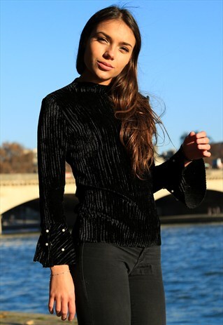 VELVET BELL SLEEVES TOP WITH EMBELLISHMENT
