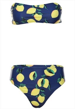 Vintage Navy & Yellow Lemon Design Bikini - M