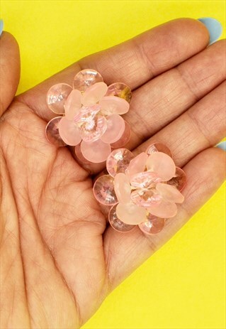 50S PINK FLOWER EARRINGS PRETTY CUTE VINTAGE JEWELLERY