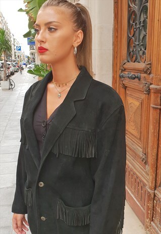 VINTAGE 80'S SUEDE LEATHER BLACK JACKET COD.8-102