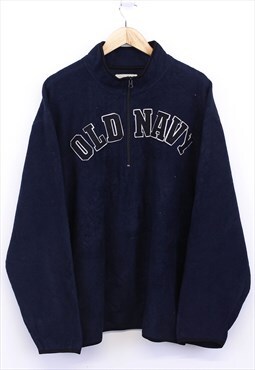 Vintage Old Navy Fleece Navy Quarter Zip With Spell Out Logo
