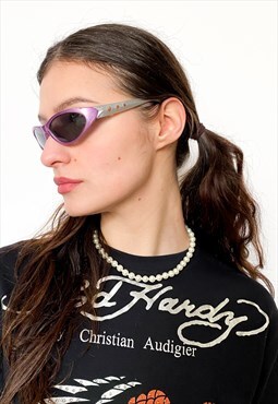 Vintage 90s rave sport sunglasses in pink / silver grey
