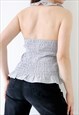 Y2K VINTAGE RUFFLED FRILLED HALTER NECK TOP NAUTICAL STRIPED