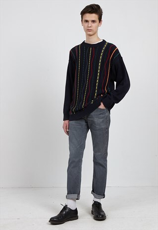 VINTAGE NAVY PIERRE CARDIN ROUND NECK KNIT JUMPER SWEATER