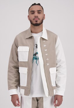 LOBATOFFICIAL cargo jacket with pockets in beige/white