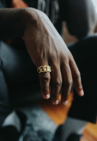 GOLD DIAMOND RING CUBAN LINK STYLE MENS