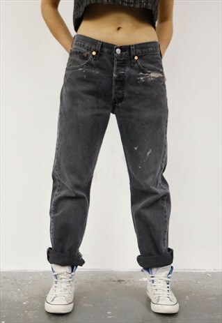 VINTAGE LEVI'S 501 GREY PAINT MOM JEANS