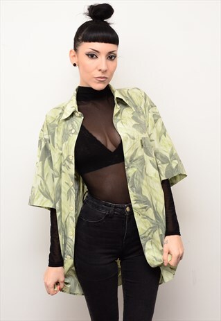 VINTAGE 90'S NATURE INDIE LIGHT PATTERNED OVERSIZED SHIRT