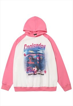 Anime print hoodie raglan pullover Japanese cartoon jumper 
