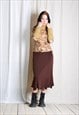 Vintage 90s Brown Minimalist Midi Skirt