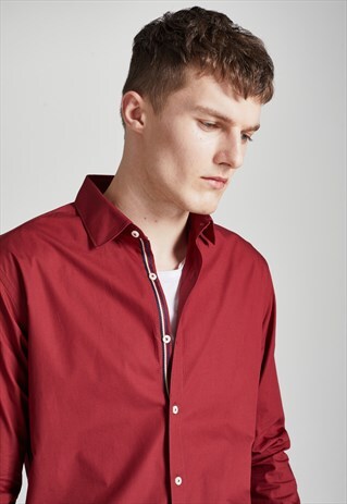 RED SLIM FIT WITH CONTRAST PLACKET