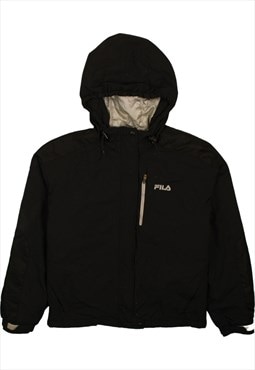 Fila 90's Hooded Full Zip Up Puffer Jacket Large Black