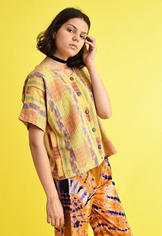 90'S HIPPIE WOVEN TIE DYE STRIPED OVERSIZED FESTIVAL TOP