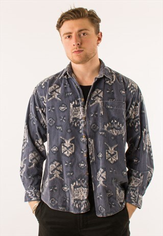 VINTAGE 90S BLUE GREY FLANNEL SHIRT MEDIUM