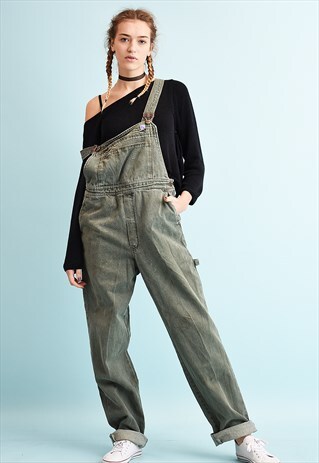 90'S RETRO DENIM STONEWASH OVERALLS DUNGAREES