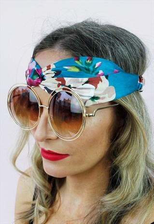 TURQUOISE FLORAL TURBAN TWIST KNOTTED BANDANA HEADBAND